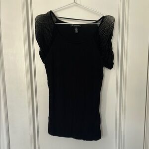 INC International Concepts Black Ruched Fitted Blouse